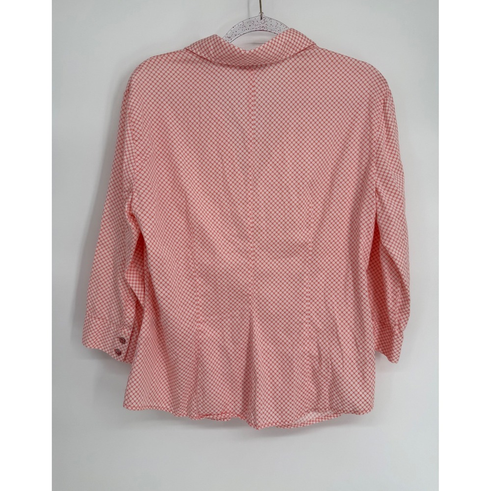 New York & Company Womens Coral Polka Dot Ruched V-Neck 3/4 Sleeve Shirt Sz XL - Picture 4 of 10